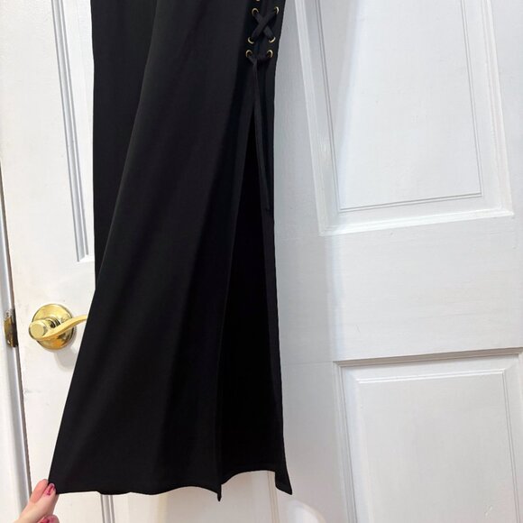 Moschino Cheap and Chic Side Slit Lace Up Pants Black Gold Vintage USA 4 6 8 S - Picture 9 of 16